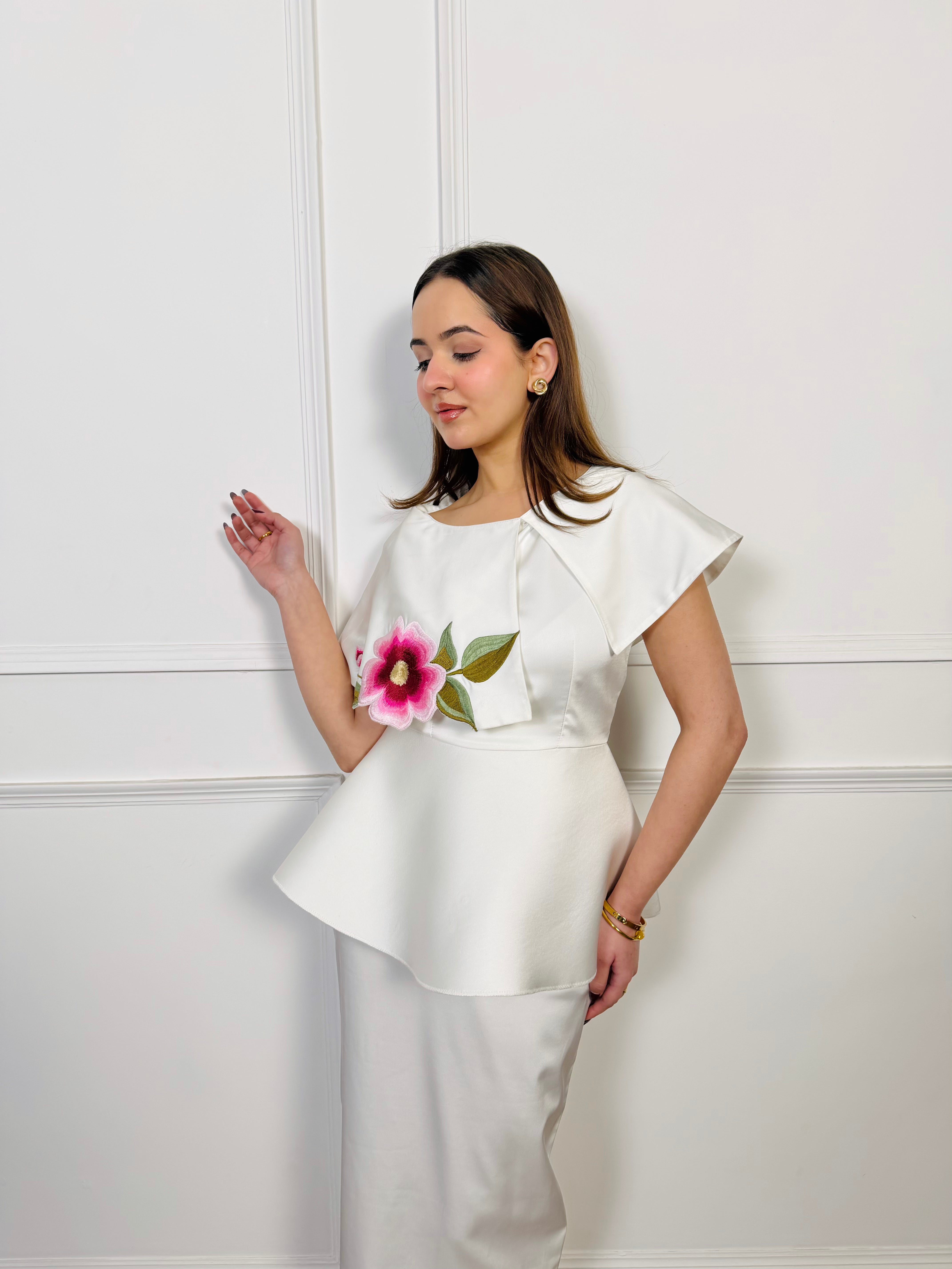 Cloud Bloom Embroidered Skirt Set