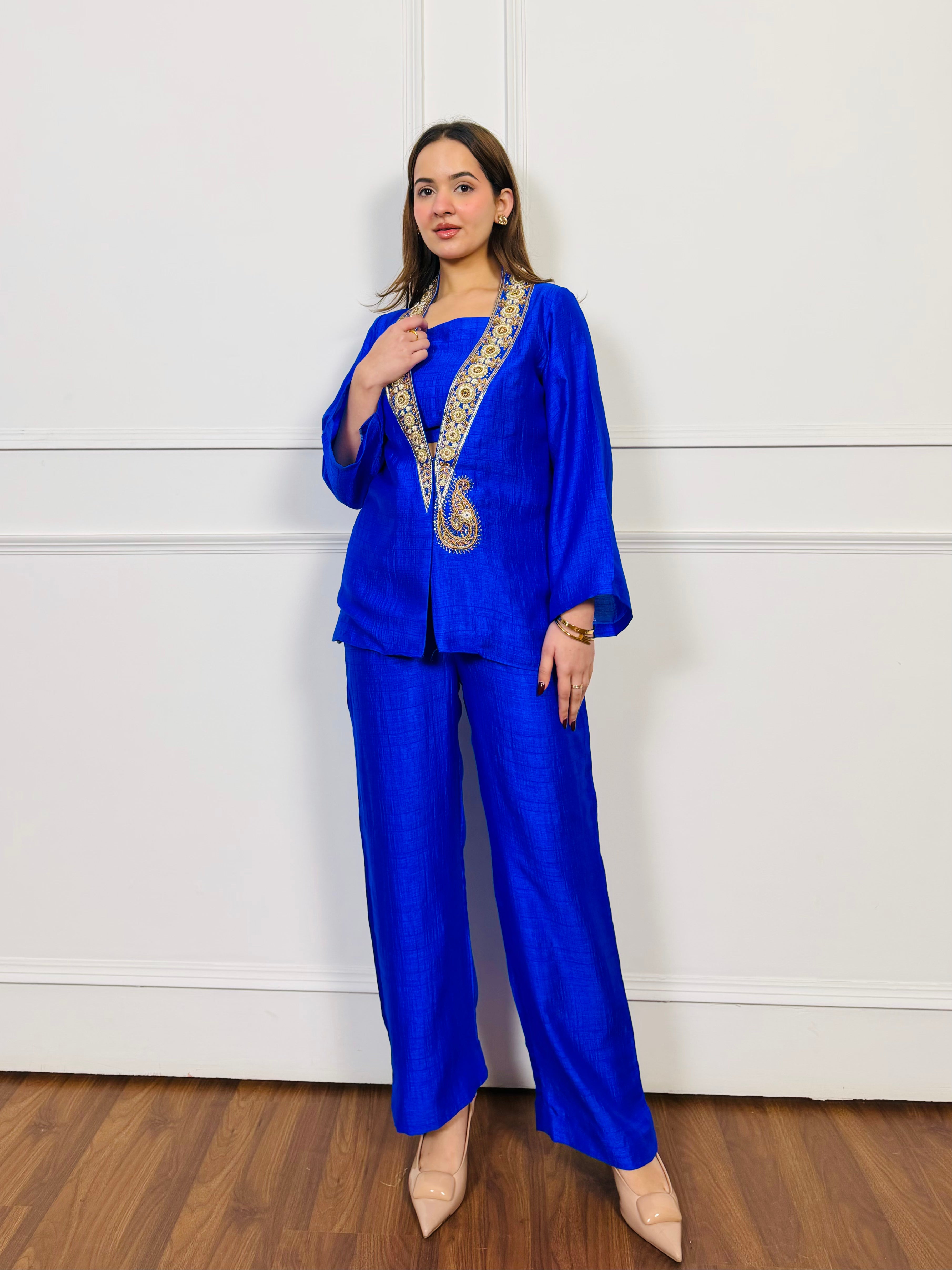 Royal Azure Embroidered Fusion Set