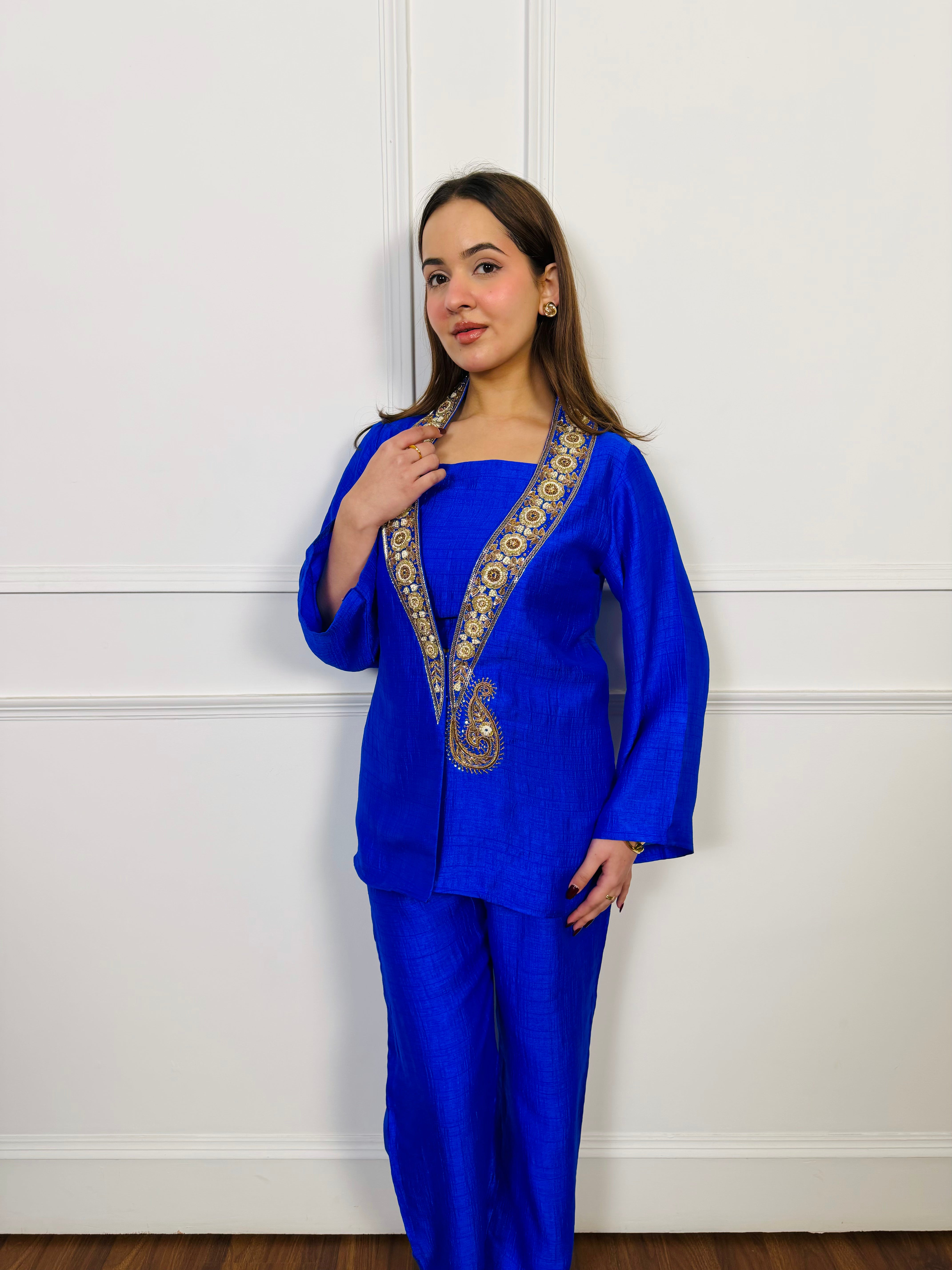 Royal Azure Embroidered Fusion Set
