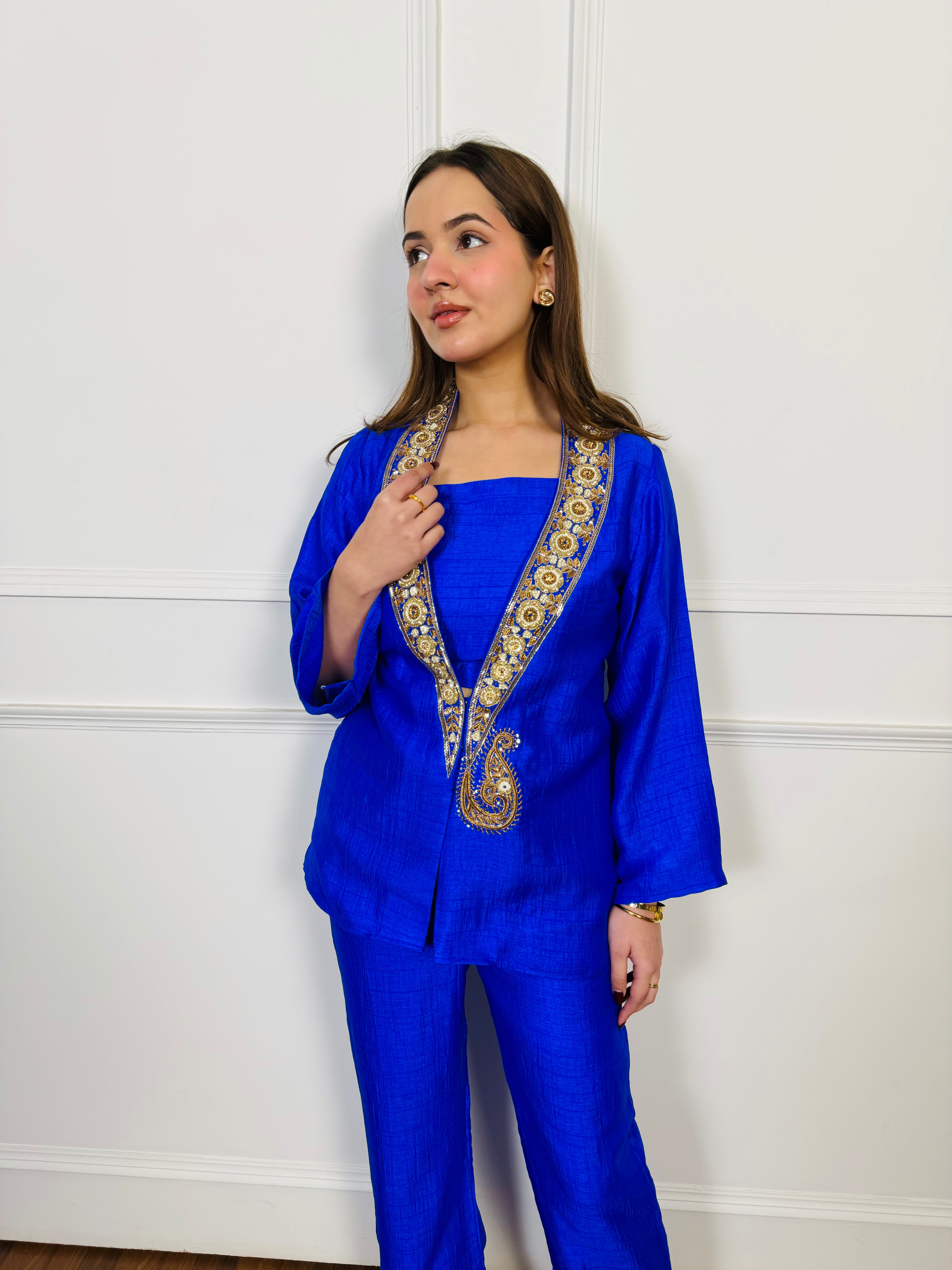 Royal Azure Embroidered Fusion Set