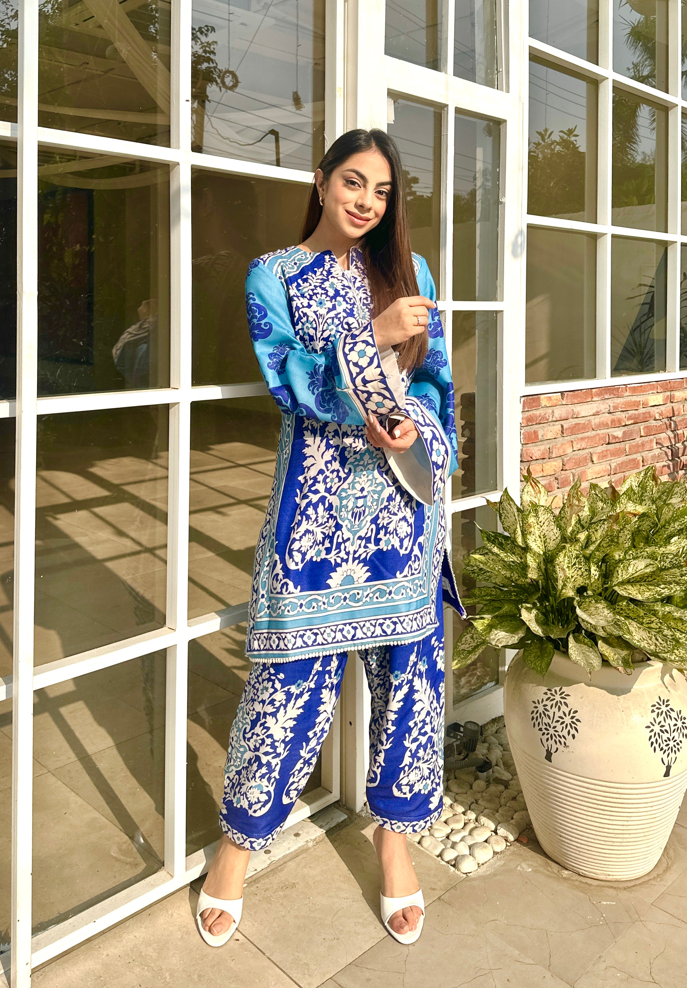 Myra Blue Pashmina Pakistani Kurta Set