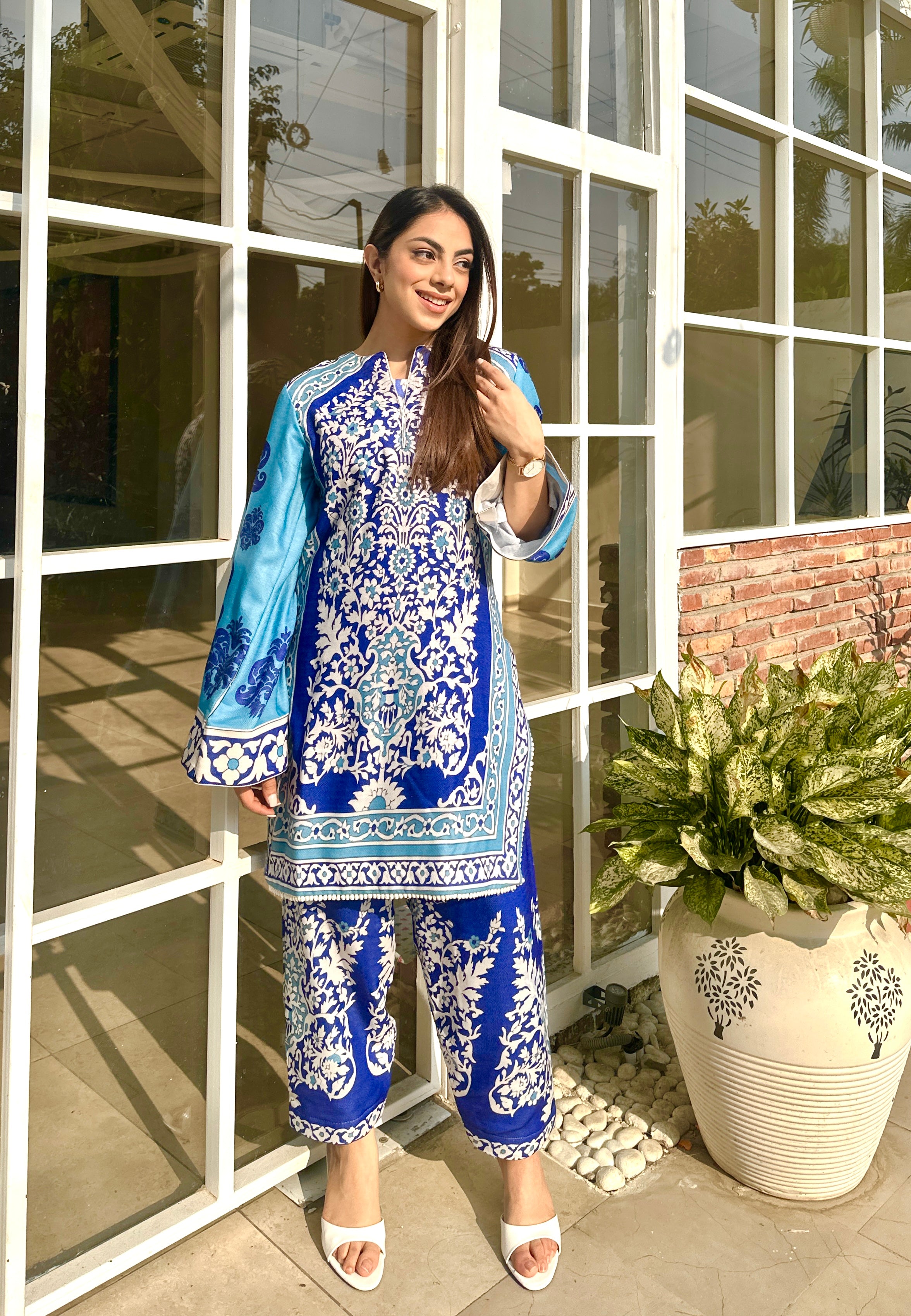 Myra Blue Pashmina Pakistani Kurta Set