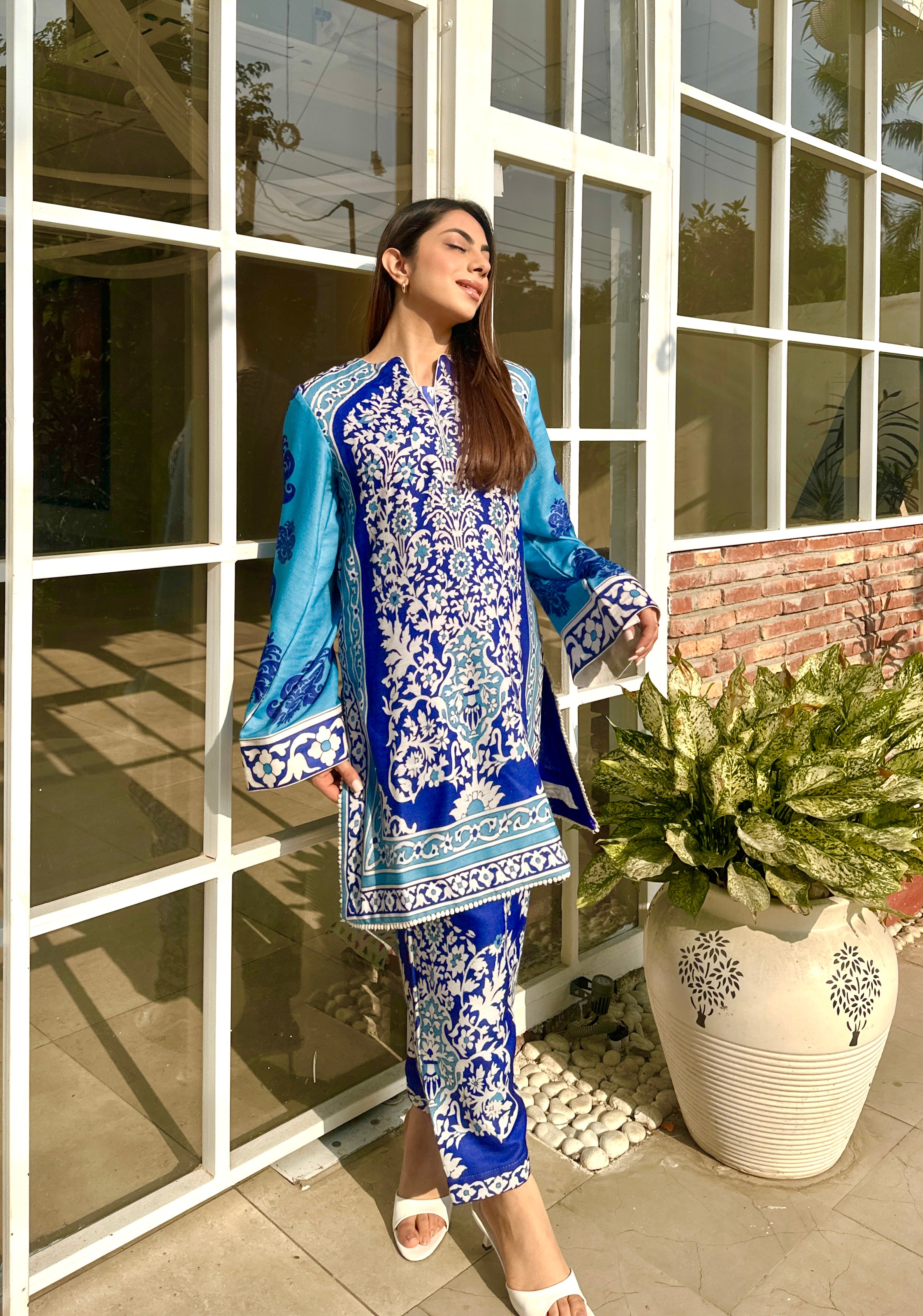Myra Blue Pashmina Pakistani Kurta Set