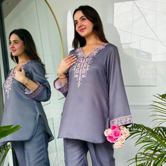 Gray Emnroidered Kurta Set