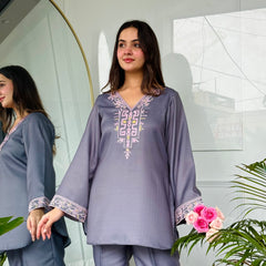 Gray Emnroidered Kurta Set