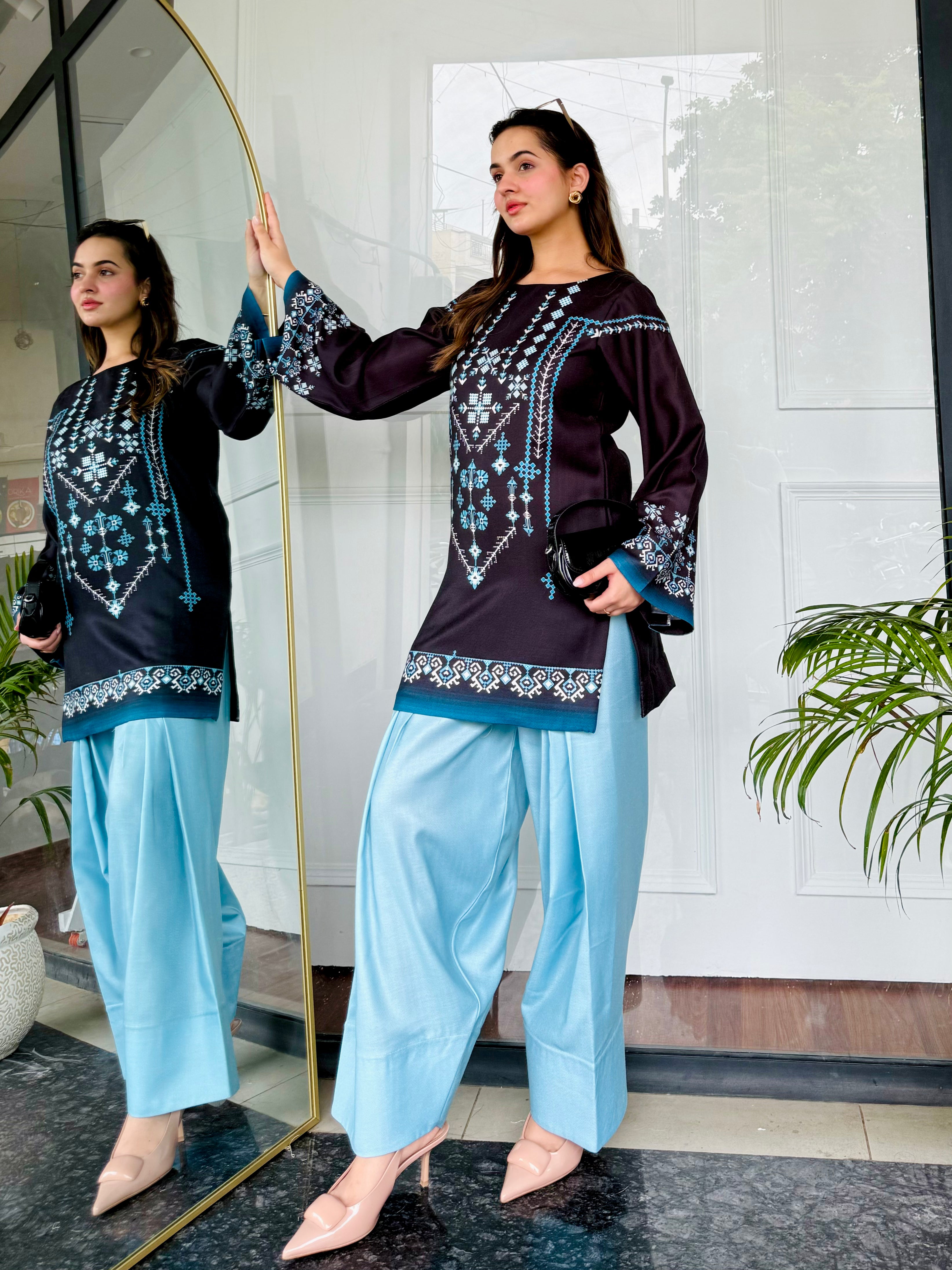 Black & Blue Farshi Salwaar Set
