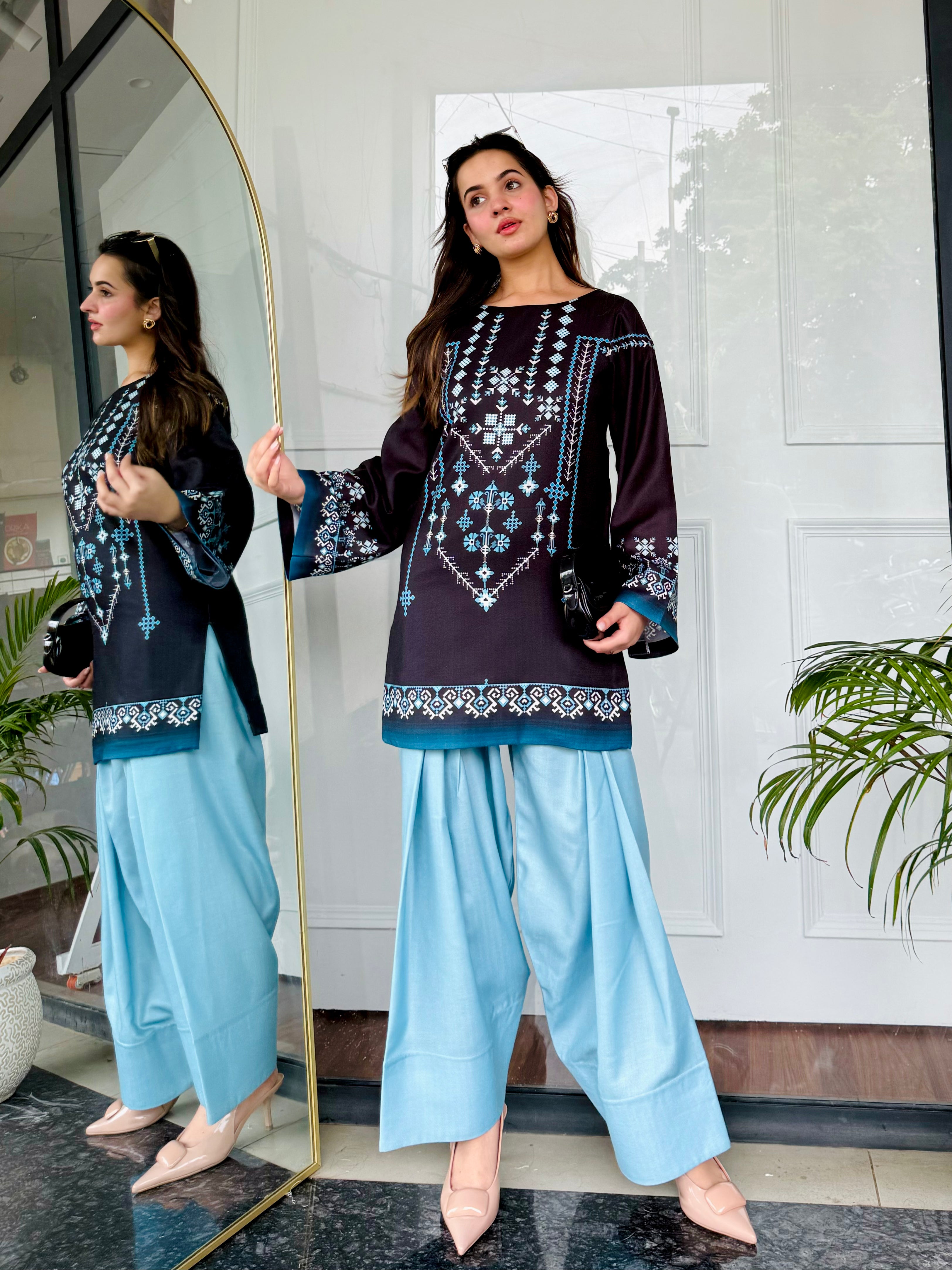 Black & Blue Farshi Salwaar Set