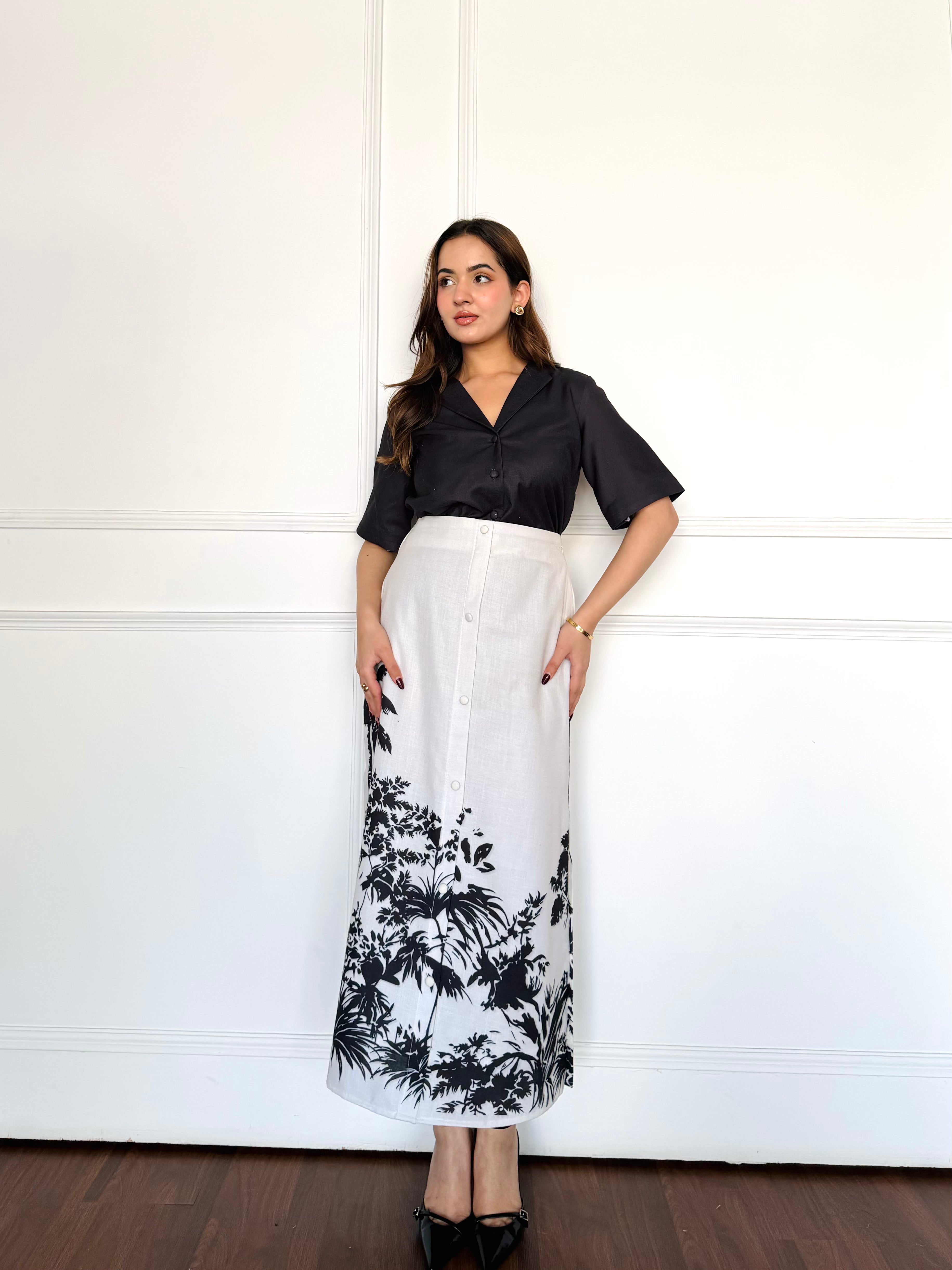 Black & White Tropical Skirt Set