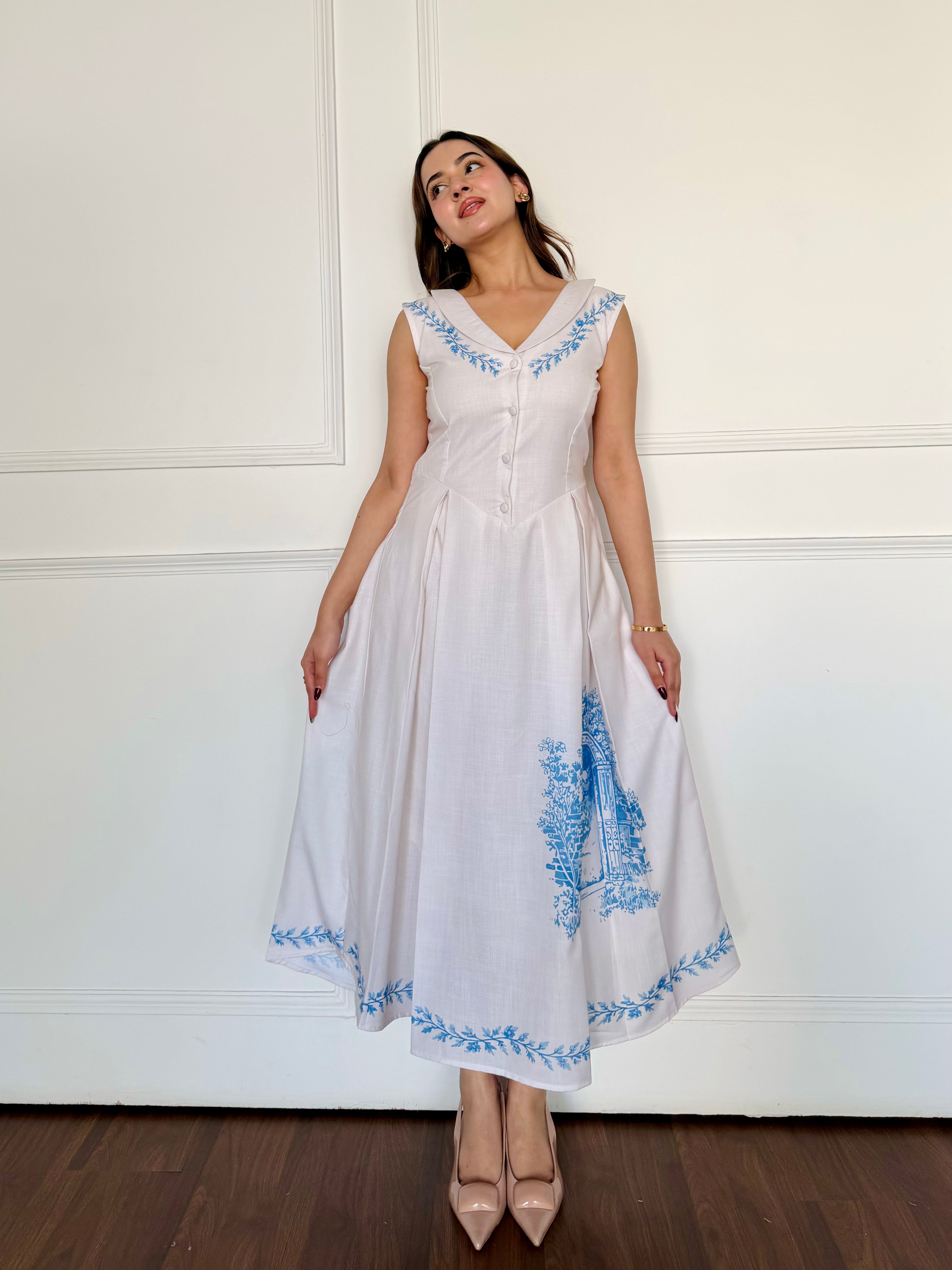 White Fit & Flare Midi Dress