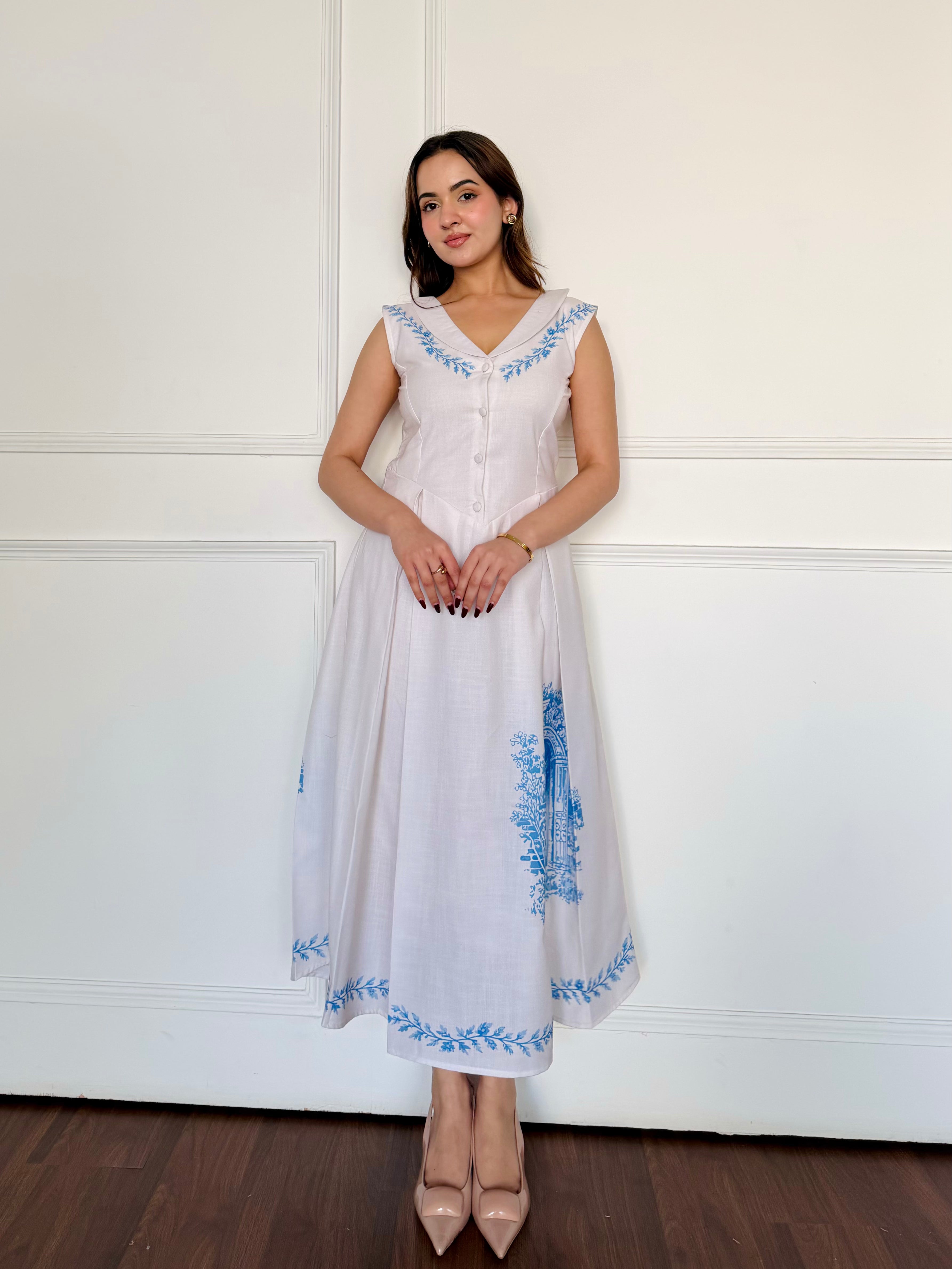 White Fit & Flare Midi Dress