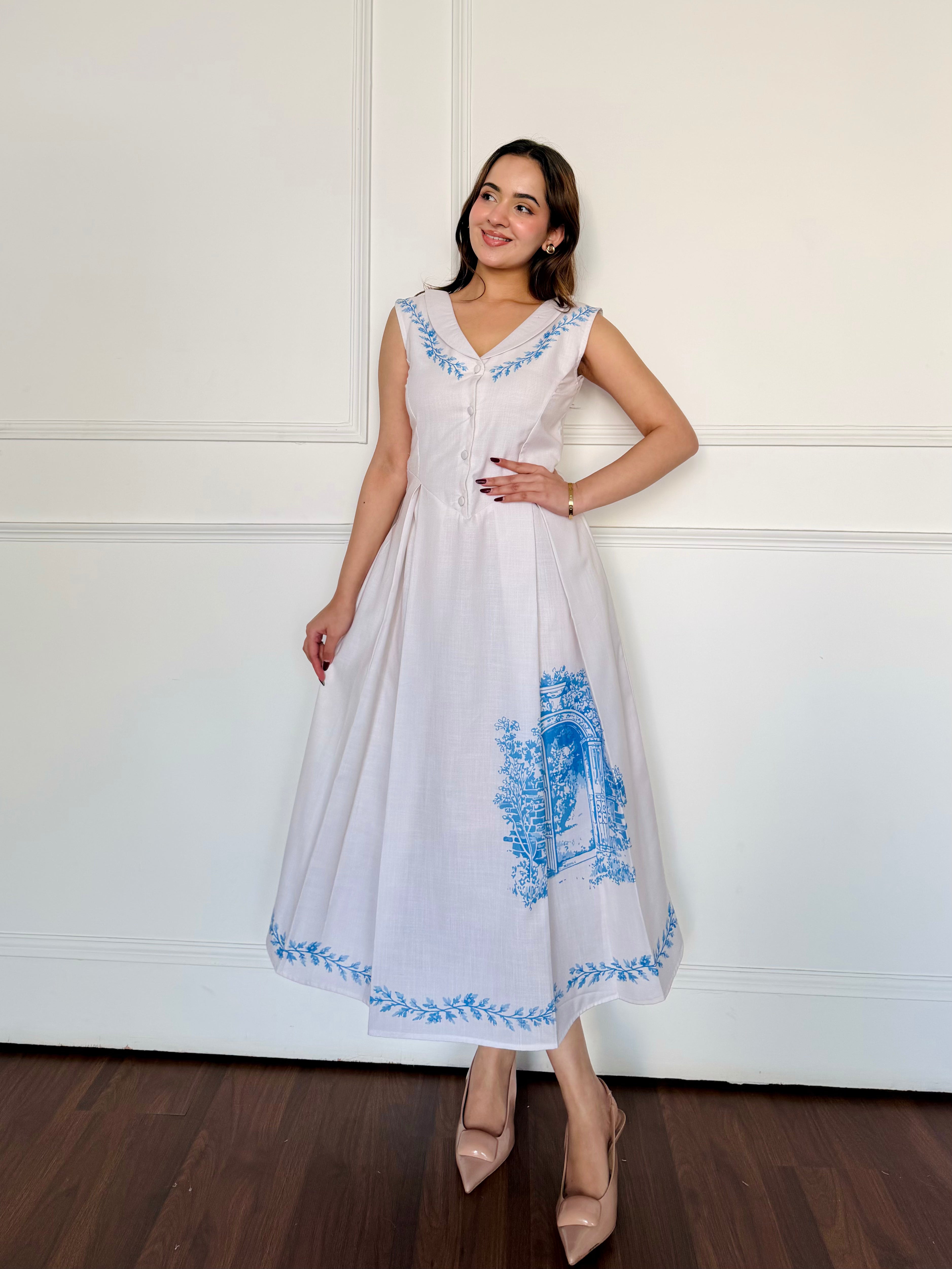 White Fit & Flare Midi Dress