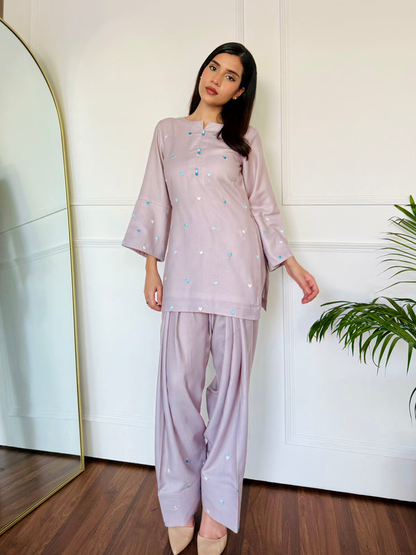 Pastel Embroidered Hearts Kurta Set