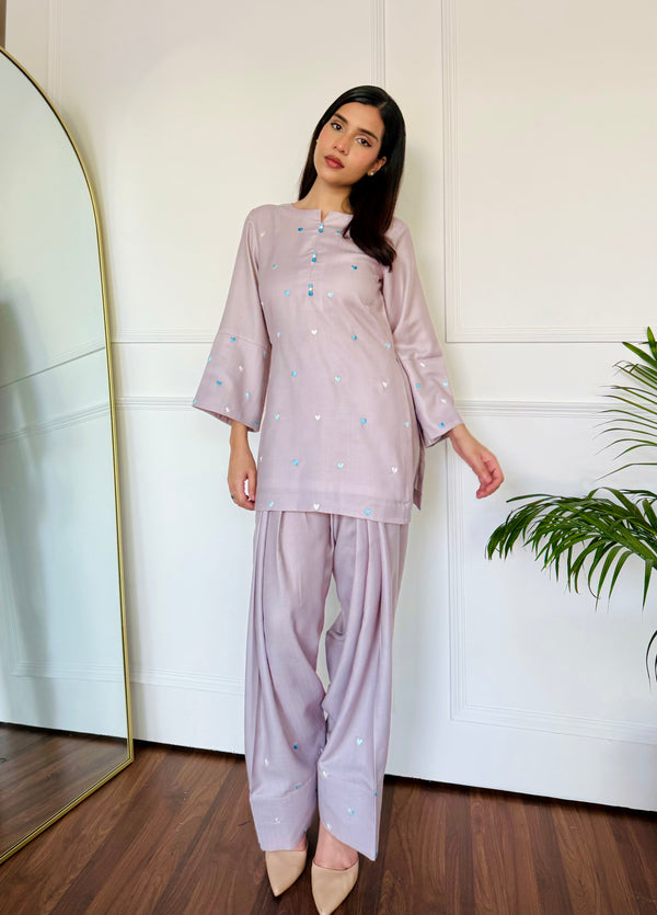 Pastel Embroidered Hearts Kurta Set