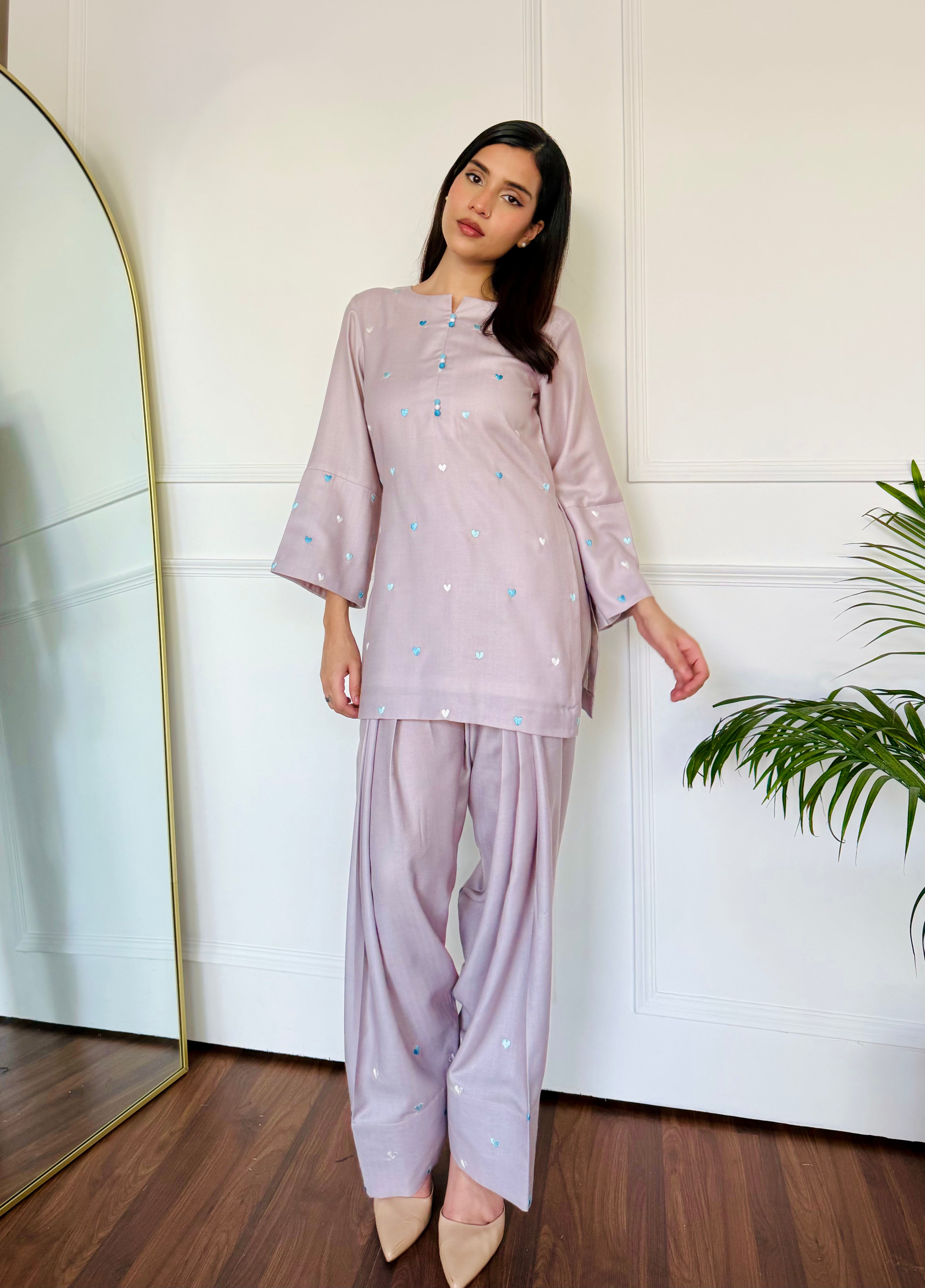 Pastel Embroidered Hearts Kurta Set