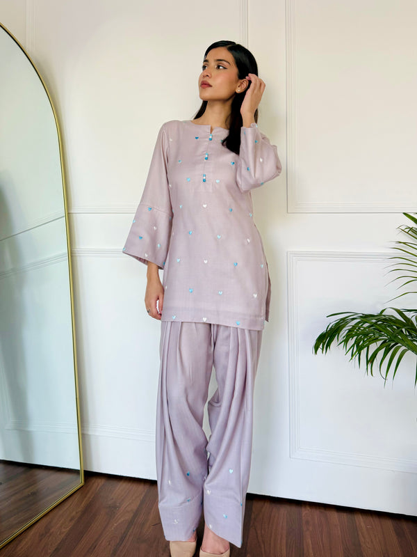 Pastel Embroidered Hearts Kurta Set