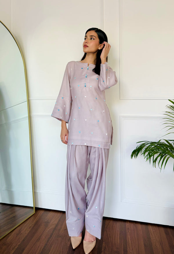 Pastel Embroidered Hearts Kurta Set