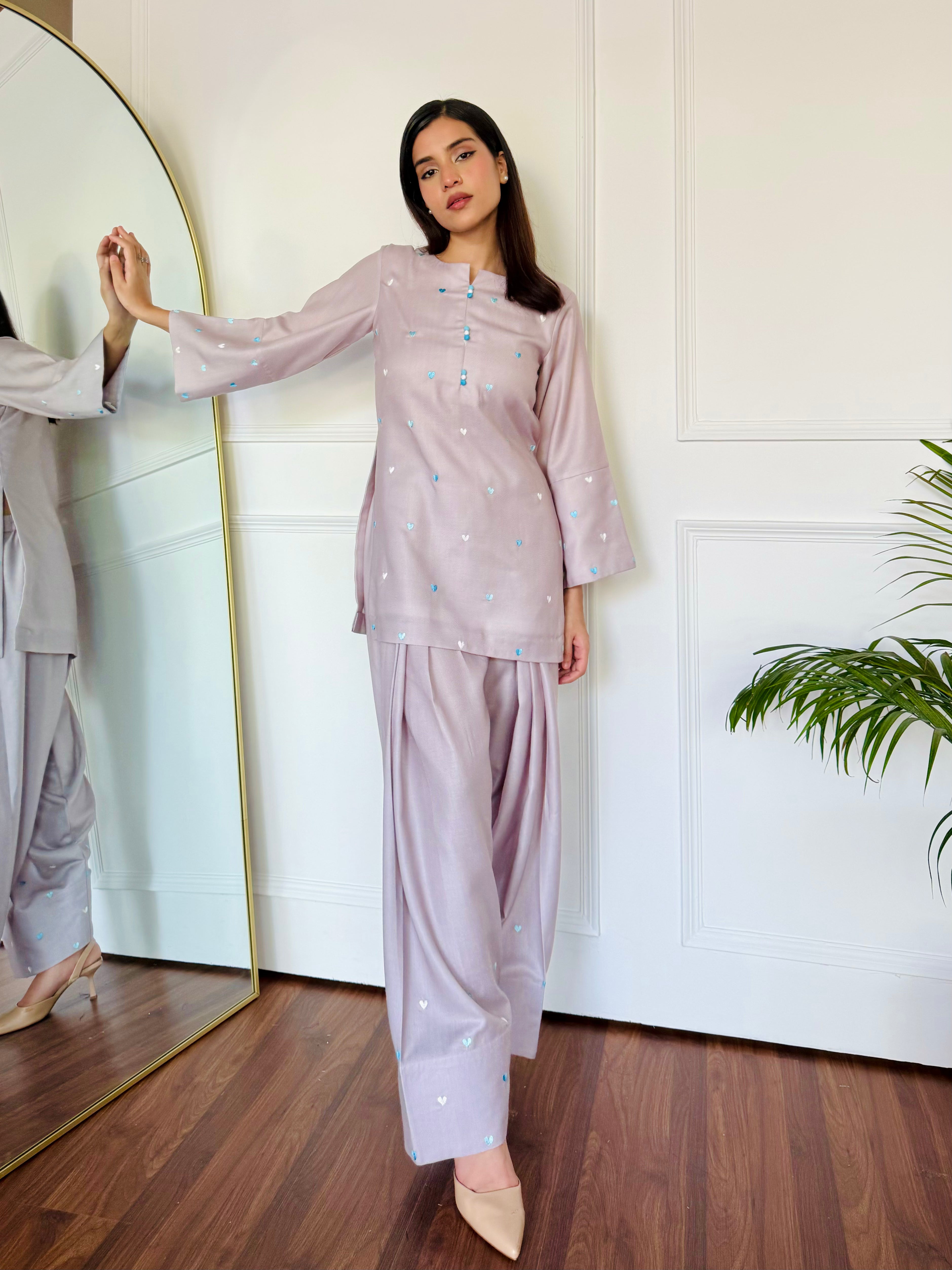 Pastel Embroidered Hearts Kurta Set