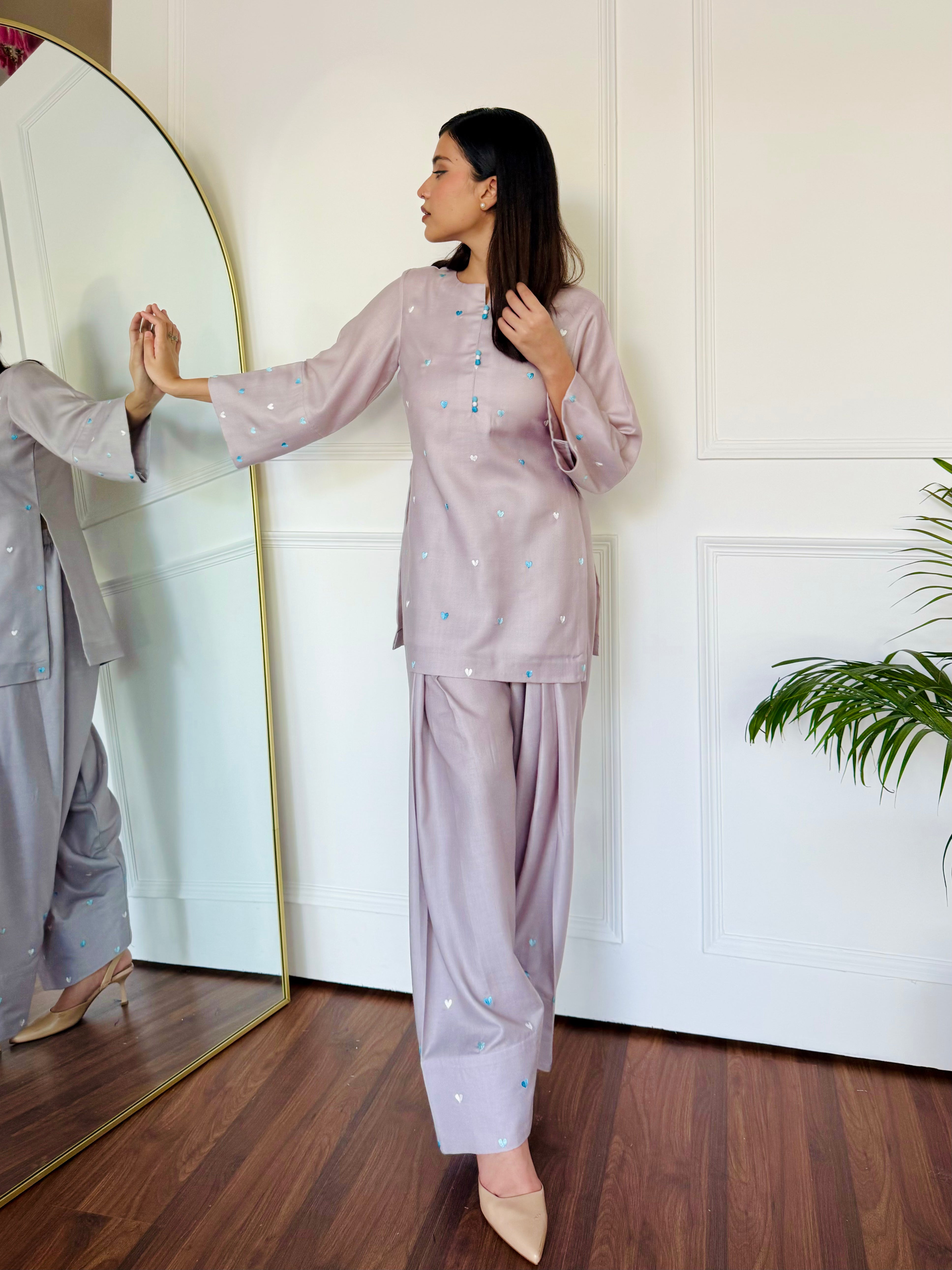 Pastel Embroidered Hearts Kurta Set
