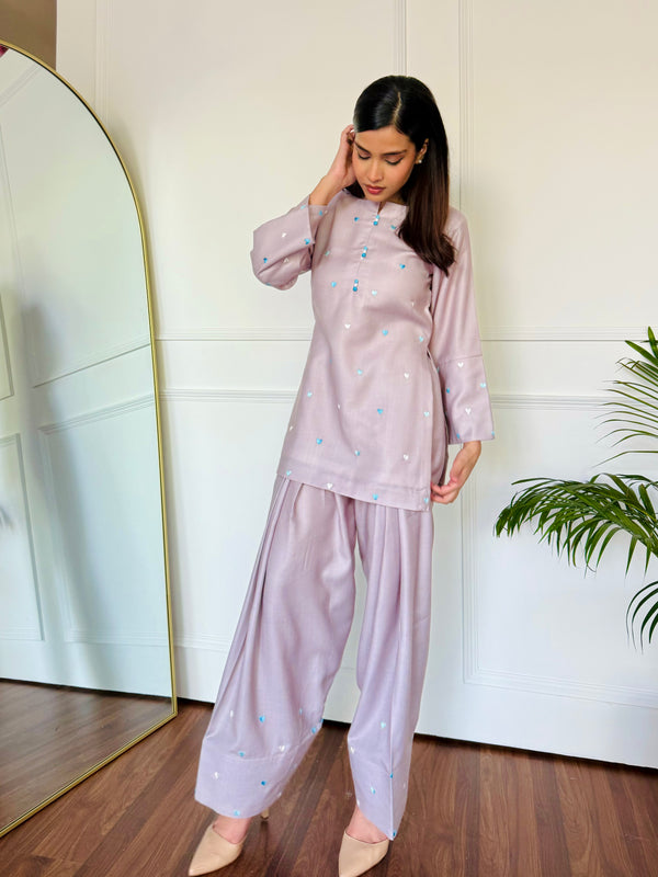 Pastel Embroidered Hearts Kurta Set