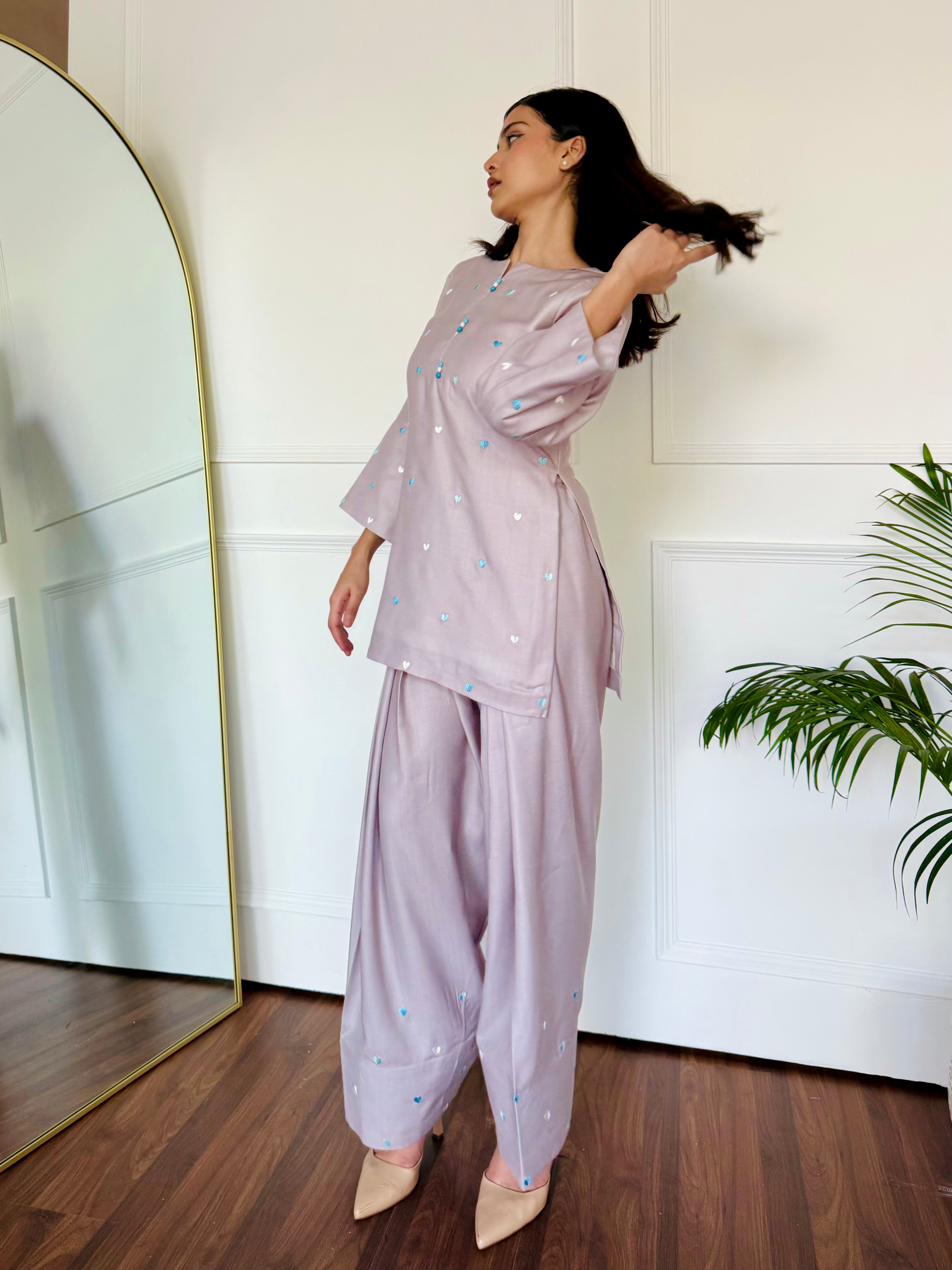 Pastel Embroidered Hearts Kurta Set