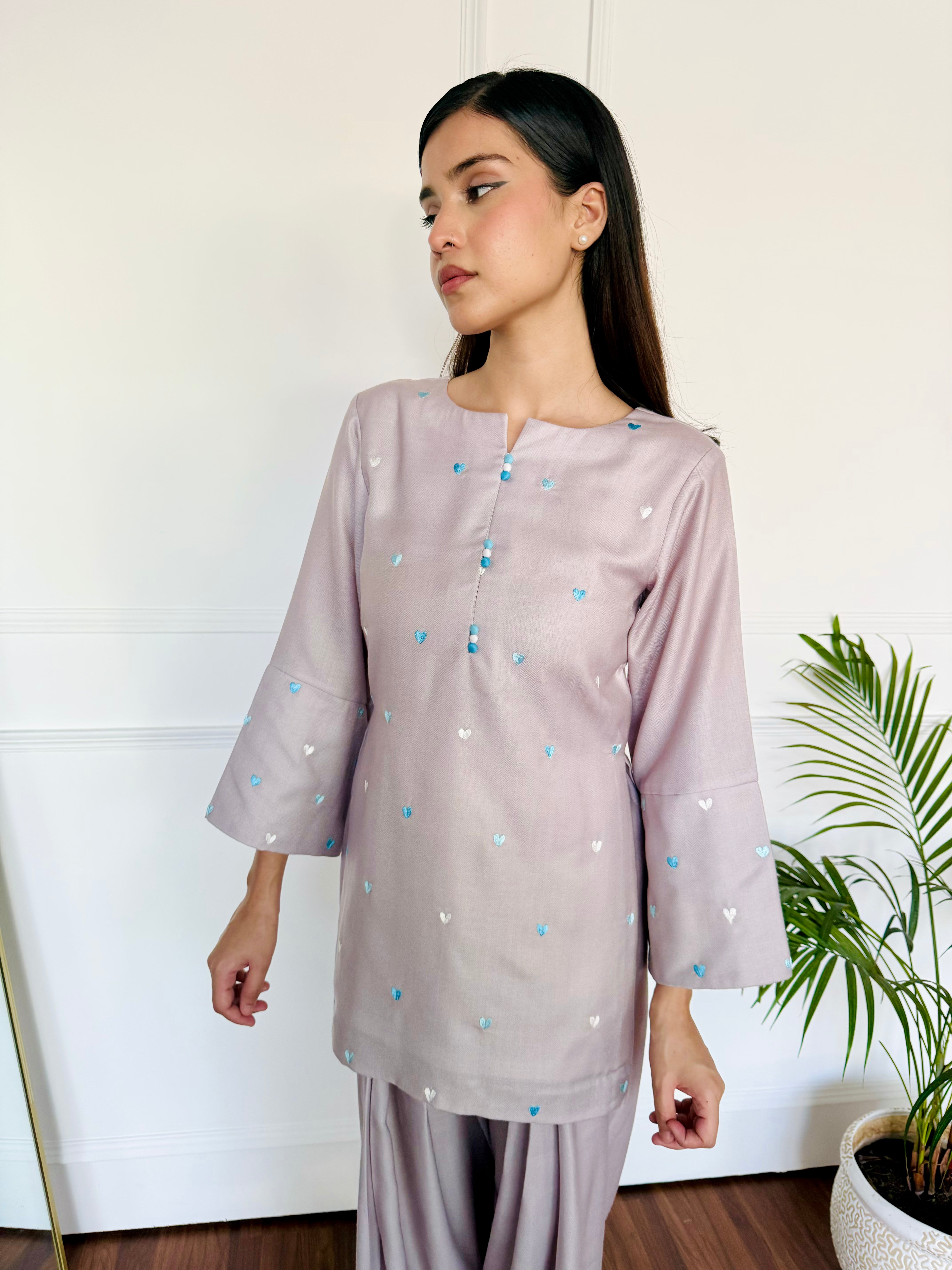 Pastel Embroidered Hearts Kurta Set