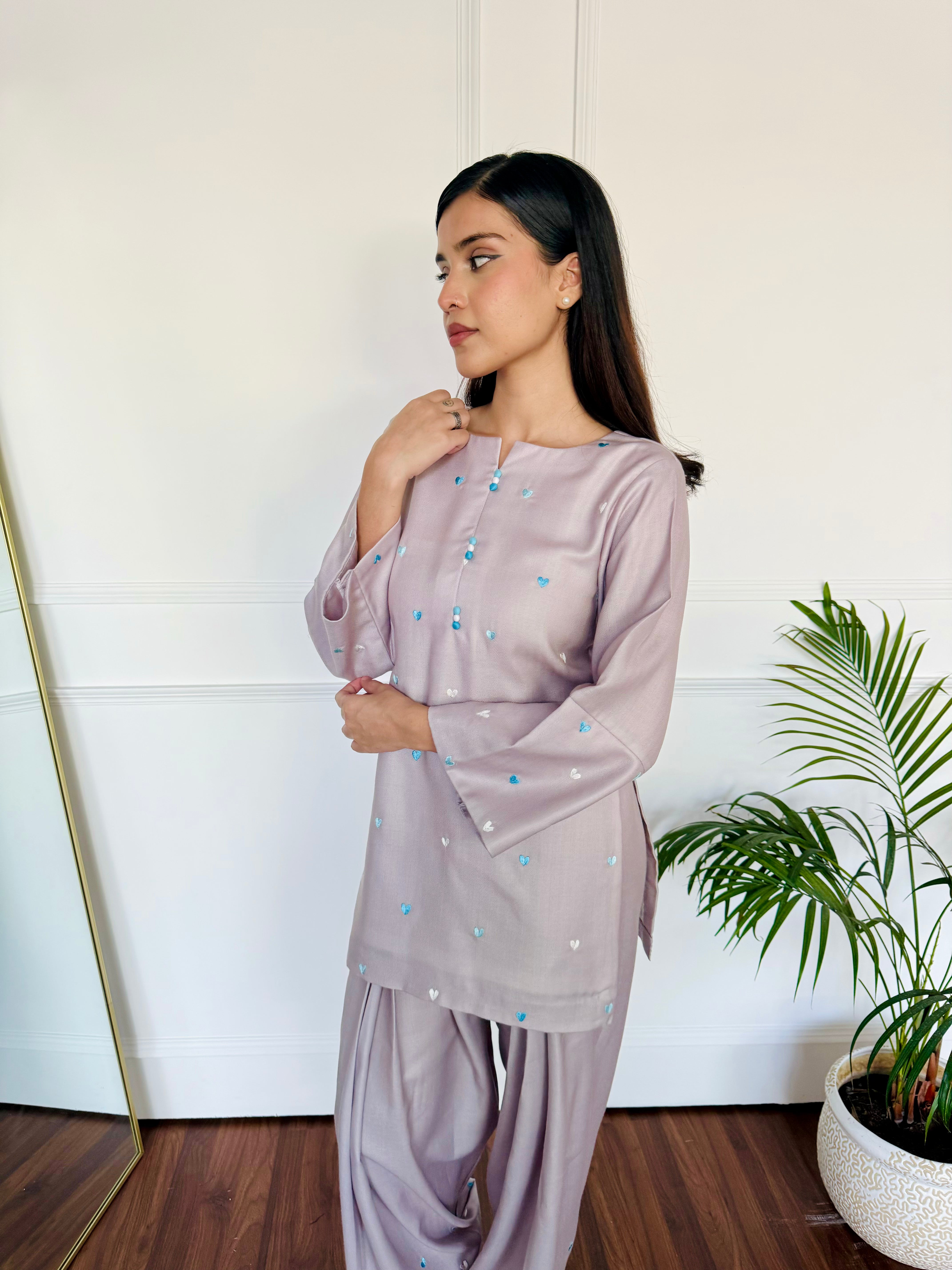 Pastel Embroidered Hearts Kurta Set