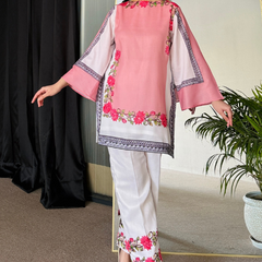 Pink White Kurta Set