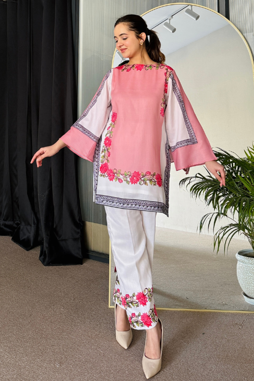 Pink White Kurta Set