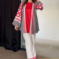 Red White Winter Kurta Set