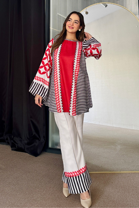 Red White Winter Kurta Set