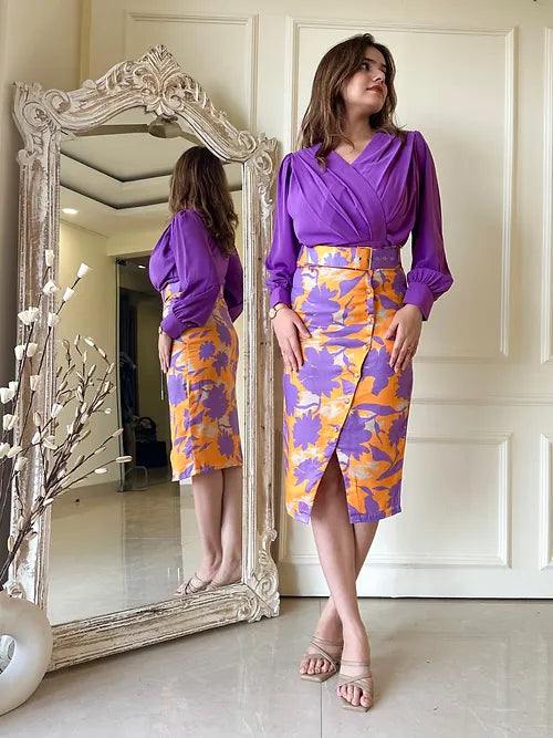 Purple Floral Skirt Co-ord Set