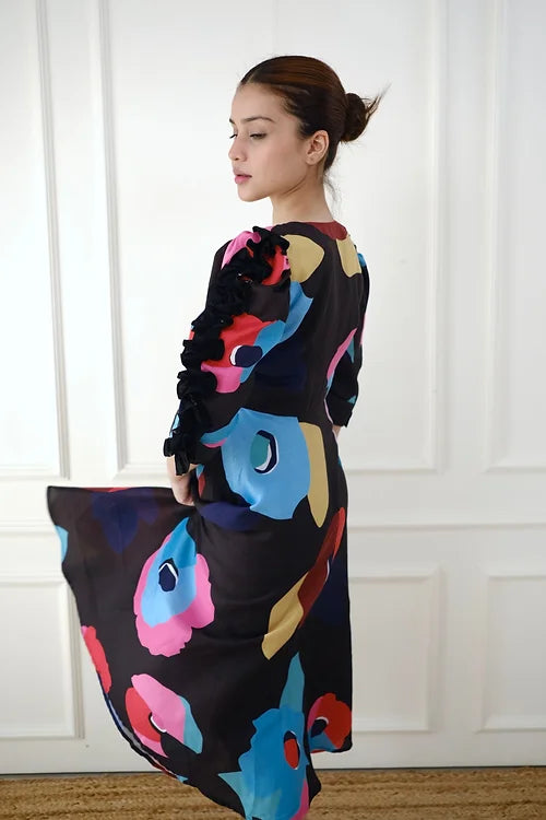 Statement Black Print Dress