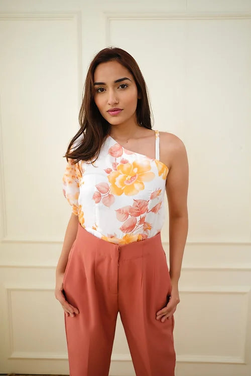 Pastel Floral One Sleeve Top