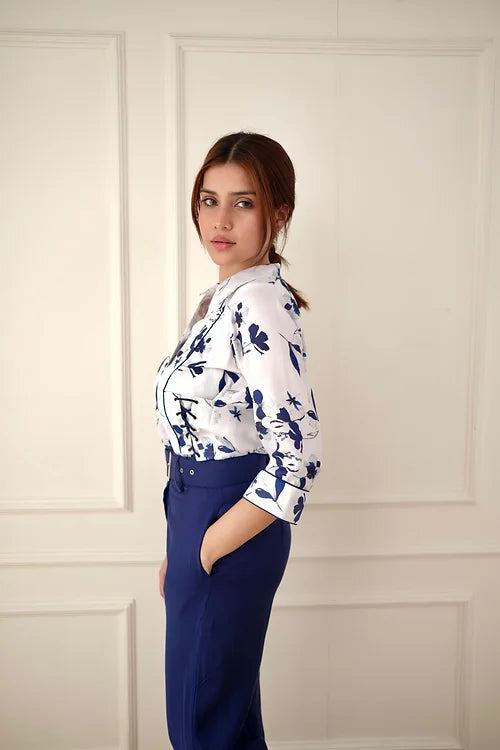 Classy White Blue Shirt