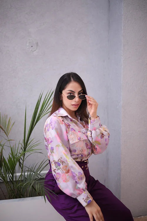 Formal Purple Print Shirt