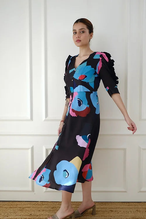 Statement Black Print Dress