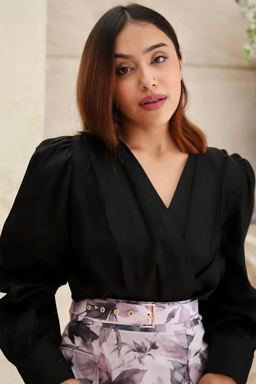Black Formal Pleated Top