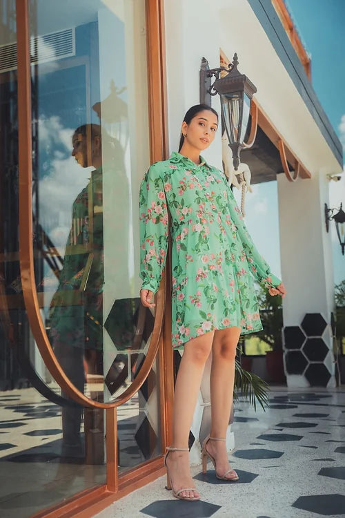 Hannah Green Floral Shirt Dress - XS Hannah Green Floral Shirt Dress - XS