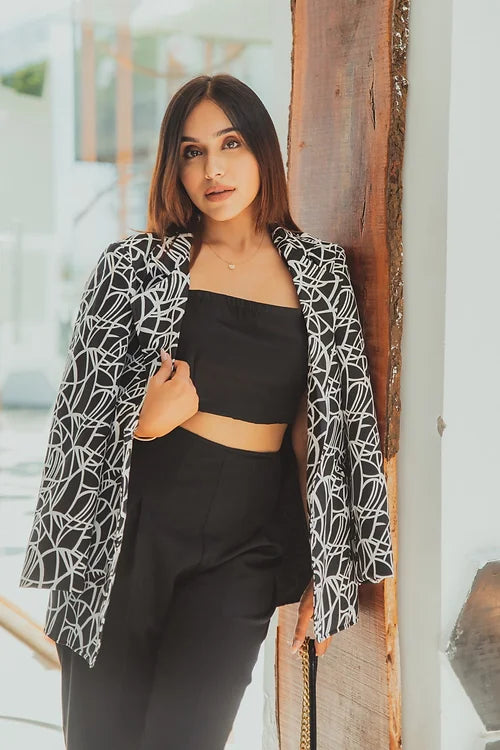 Black Abstract Blazer With Coord Set