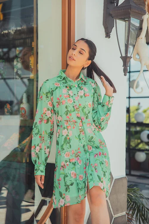 Hannah Green Floral Shirt Dress - XS Hannah Green Floral Shirt Dress - XS