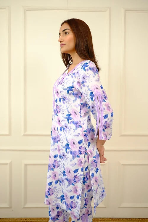 Hania Pastel Floral Pakistani Kurta Set