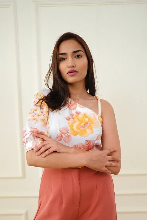 Pastel Floral One Sleeve Top