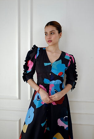 Statement Black Print Dress
