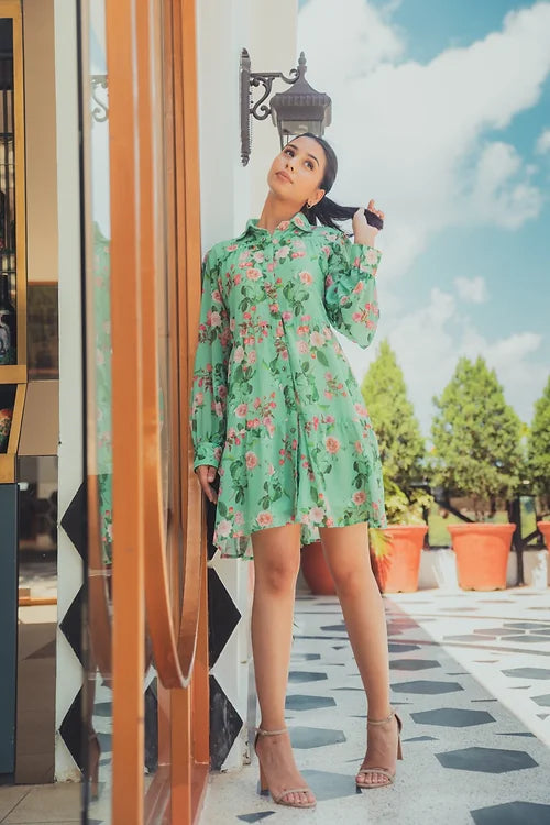 Hannah Green Floral Shirt Dress - XS Hannah Green Floral Shirt Dress - XS