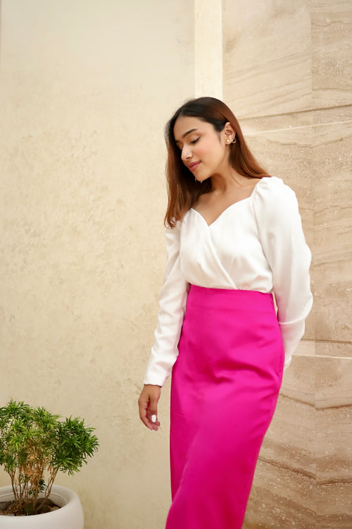 Olivia White & Pink Classy Skirt Set
