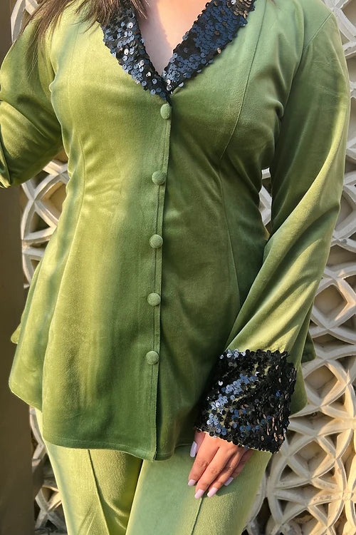 Elly Green Embellished Winter Coord