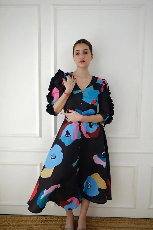 Statement Black Print Dress