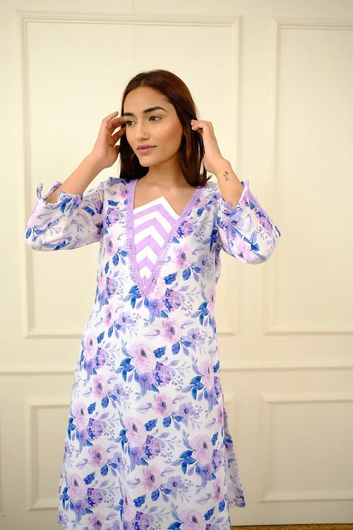 Hania Pastel Floral Pakistani Kurta Set