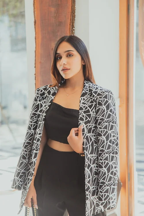 Black Abstract Blazer With Coord Set