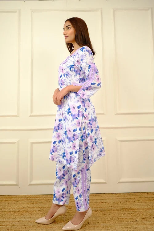 Hania Pastel Floral Pakistani Kurta Set